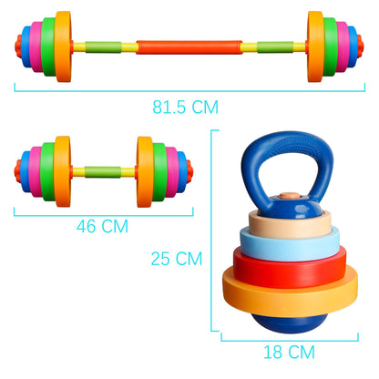 Sepco Kids Weight Set Adjustable Toddler Workout Toy Equipment Barbell Dumbbell Kettlebell for Pretend Play Exercise & Fitness Toy