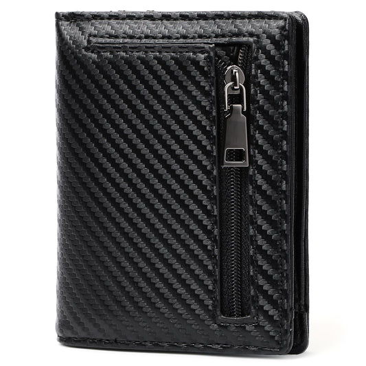 GAEKEAO Mens Wallet Slim Bifold RFID Blocking Thin Credit Card Holder Genuine Leather Minimalist Front Pocket Wallets for Men with Zipper Coin Pocket