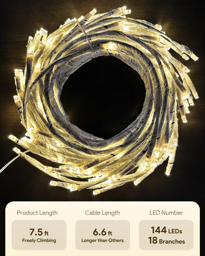 NIDISETPJAS Enchanted Willow Vine Lights with Remote, Christmas Swags Decorations Indoor Room Decor, 18 Branches 144 LEDs Lighted Willow Vine Lights for Walls Bedroom Home Decor, White Branch