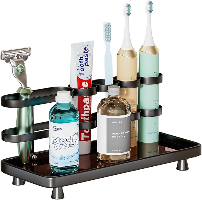 Electric Toothbrush Holder for Bathroom Countertop 5 Metal Slots Toothpaste