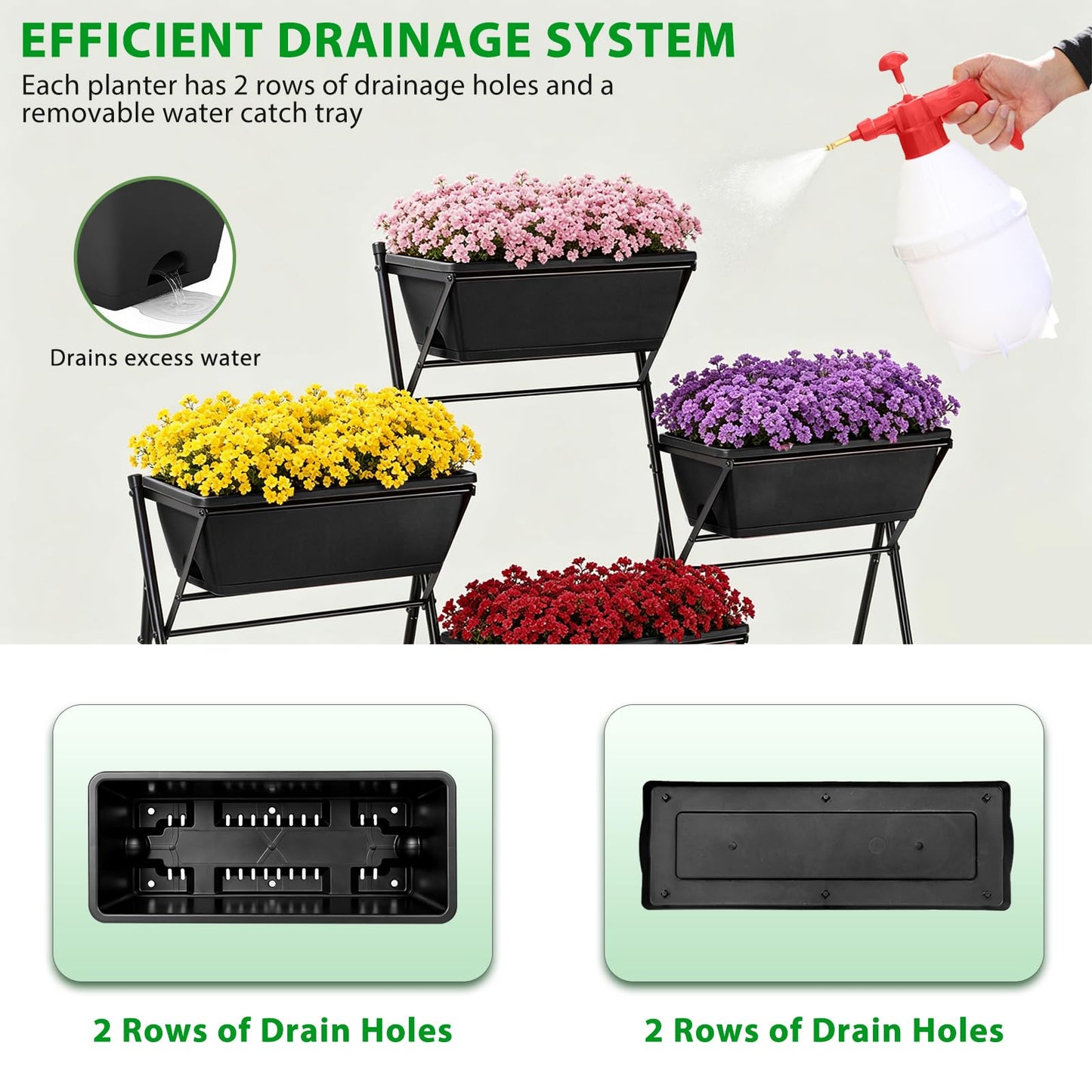 YAHKBTEN Raised Garden Bed Tiered Vertical Garden Planters Outdoor 7 Planter Boxes with Legs Indoor Elevated Herbs Flowers Vegetables Garden Box for Backyard Patio Balcony, Black