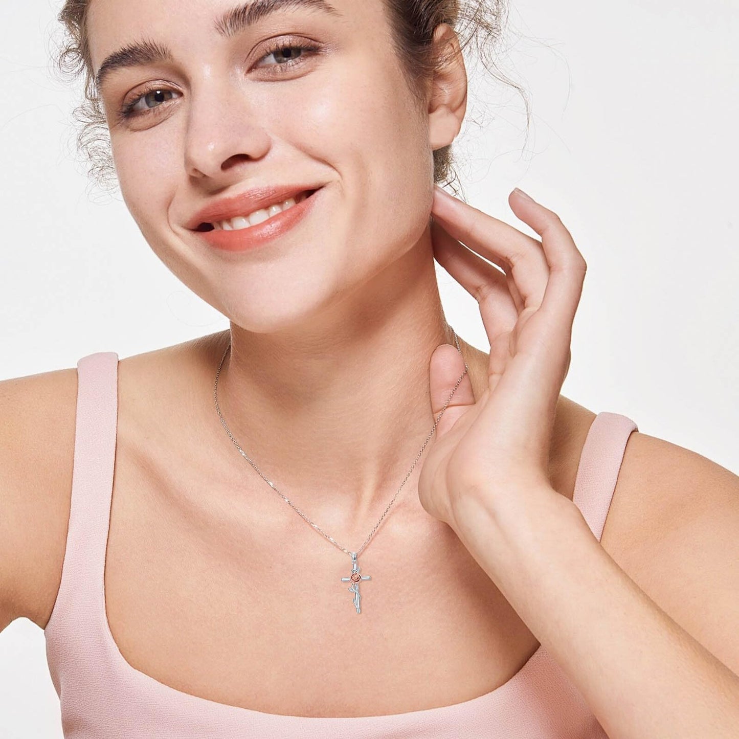YYB Sunflower Cross Necklace for Women 925 Sterling Silver Sunflower Jewelry Dainty Silver Cross Necklace Christian Religious Gifts for Women Mothers Day Gifts