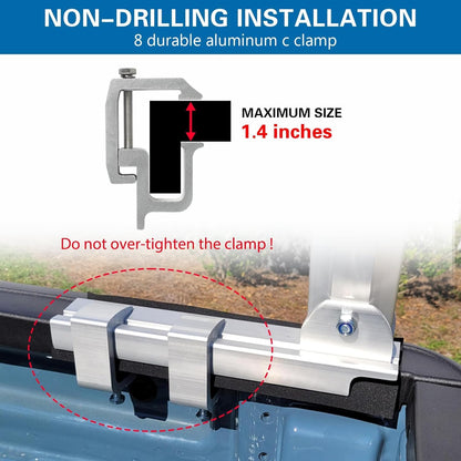 OUTPRIZE Non-Drilling Aluminum Truck Rack, Heavy Duty Width and Height Extendable Truck Bed Ladder Rack, Fit for Max 66" Wide Truck Bed, 600 lb. Capacity