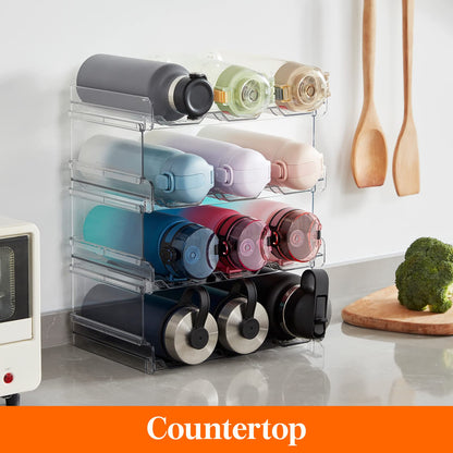 Lifewit Stackable Water Bottle Organizer for Cabinet, Plastic Bottle Holder Fits Bottles & Tumblers up to 3.8" Diameter, Pantry, Countertop & Fridge, Holds 6 Bottles