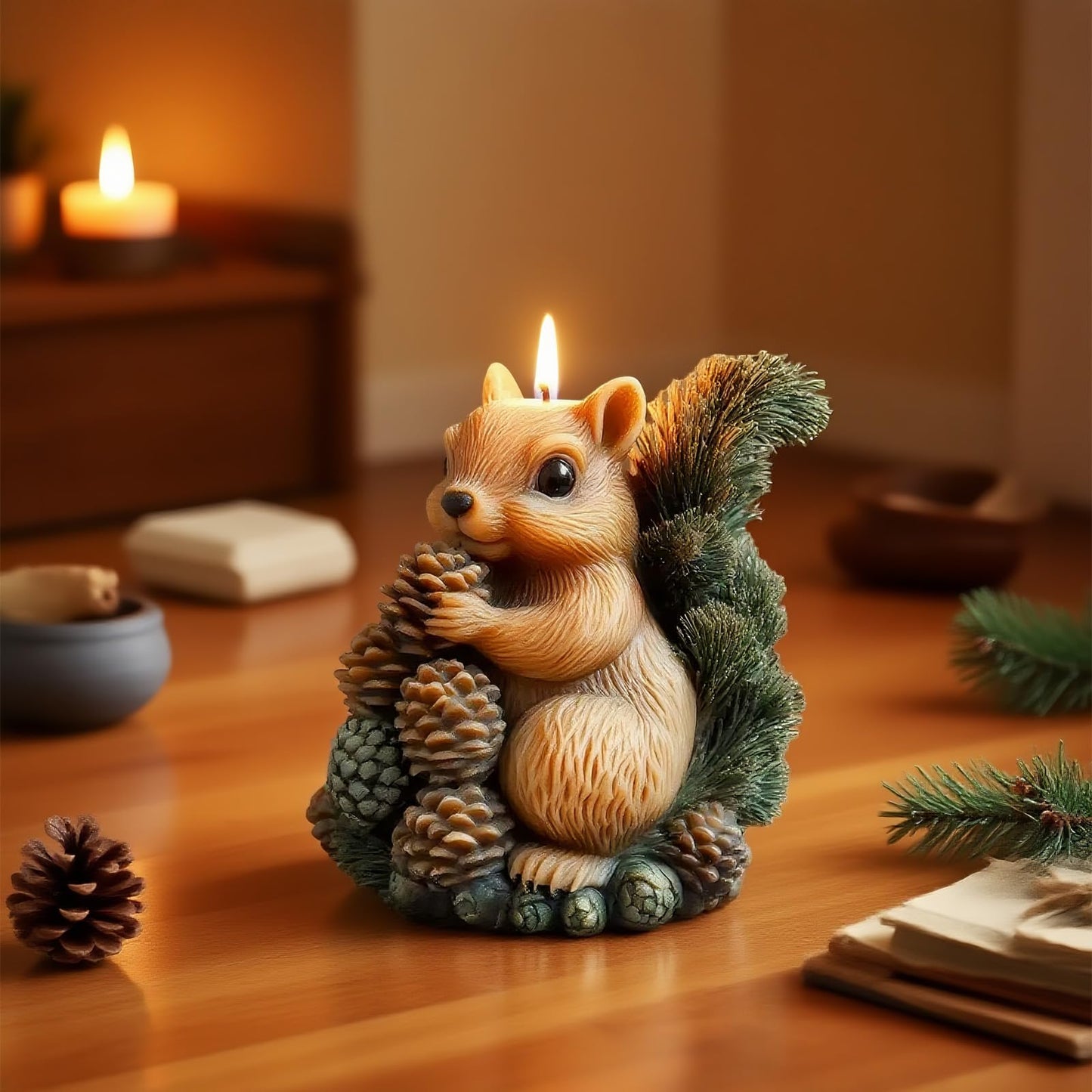 Squirrel Silicone Candle Mold, 3D Cute Animal Squirrel with Pinecone Molds for Candle Making, Resin Casting Molds for DIY Epoxy Resin Craft, Aromatherapy, Plaster Ornament & Home Decoration