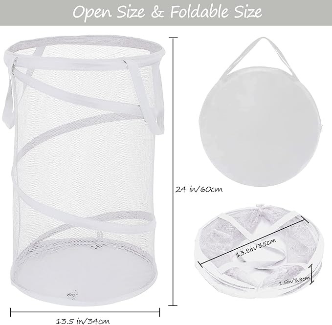 BATTOO 2 Pack White Large Collapsible Laundry Basket Foldable Mesh Pop Up Hamper
