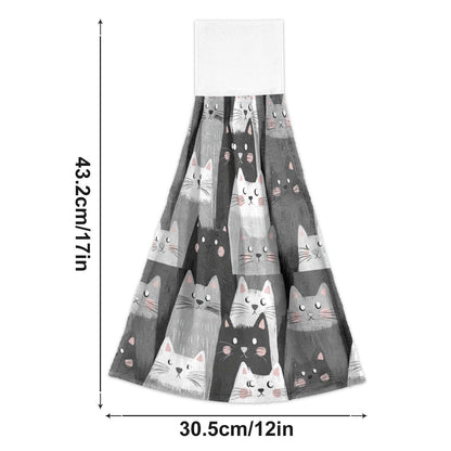 Boccsty Cats Kitten Pattern Hanging Kitchen Towels 2 Pieces Funny Gray Kitty Animal Dish Cloth Tie Towels Hand Towel Tea Bar Towels for Bathroom Farmhouse Housewarming Tabletop Home