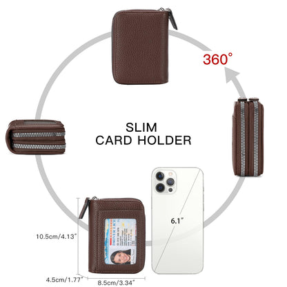 RNIEGA Credit Card Holder Wallet RFID Blocking Leather Small Wallet for Women Double Zipper Wallet with ID Window