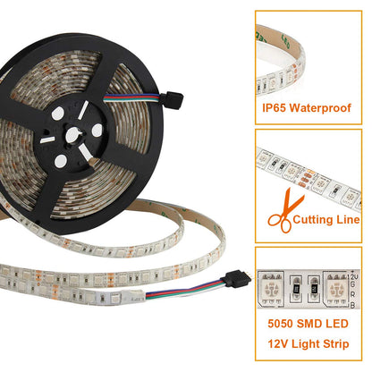 SUPERNIGHT LED Strip Lights 16.4FT SMD 5050 Waterproof 300LEDs RGB Flexible LED Light Strip Rope + 44Key IR Remote Controller for Bedroom TV Backlight Christmas Valentines(Not Include Power Adapter)