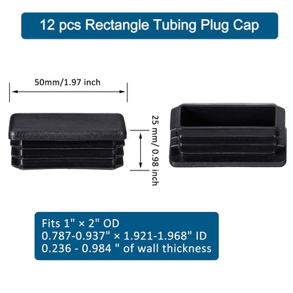 24 Pcs 1 x 2 Inch Rectangle Plastic Plugs Tubing End Caps Black Steel Tubing Plugs Fence Post End Caps for Pipe Cover Chair Leg Glide Inserts