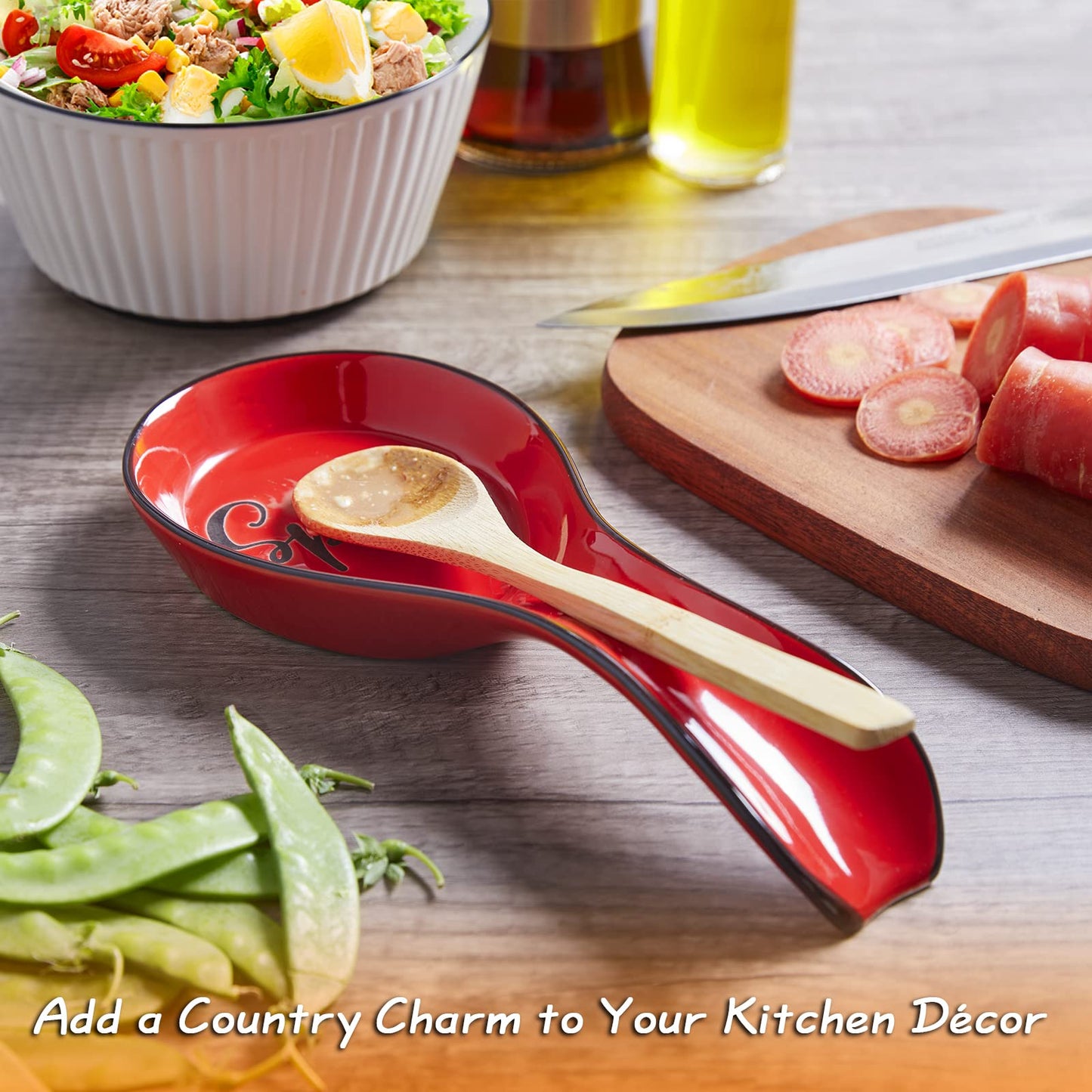 Ceramic Spoon Rest for Stove Top, DAYYET Large Spoon Holder, Spoon Rest for Kitchen Counter, Utensil Rest for Ladles, Spatula, Tong, Red Kitchen Decor and Accessories