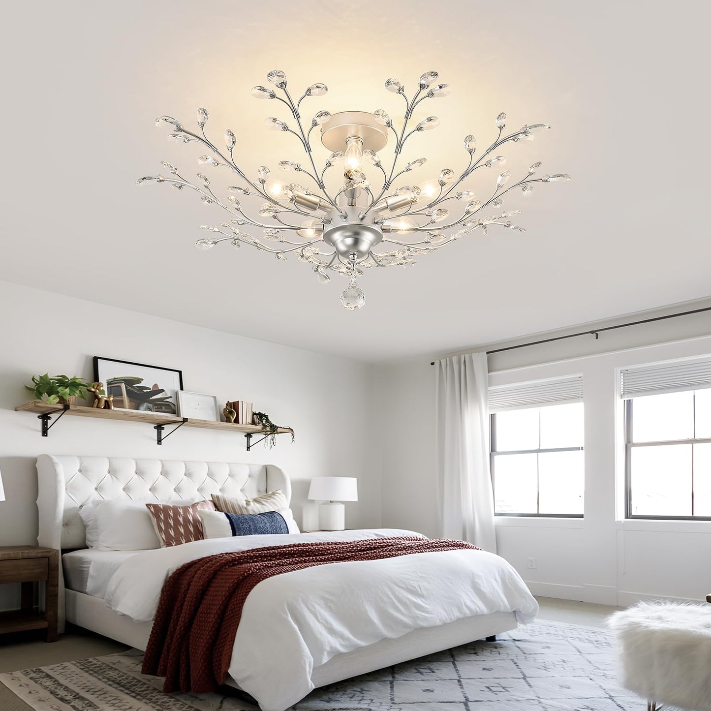 CVKASH 5-Light Vintage Small Crystal Chandelier Modern Silver Branche Ceiling Light Fixture Farmhouse for Kitchen Dining Room Living Room Bedroom Hallway Foyer