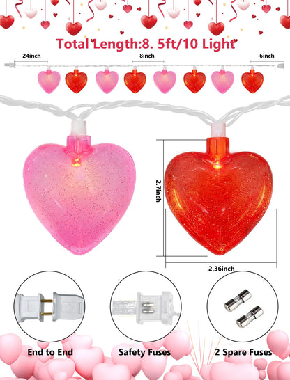 GOOTHY Heart String Lights, 8.5Ft Valentine's Day Decorations String Lights with 10 Pink and Red Heart Lights, Plug in Heart Fairy Lights for Bedroom Home Wedding Indoor Outdoor Valentine's Day Decor