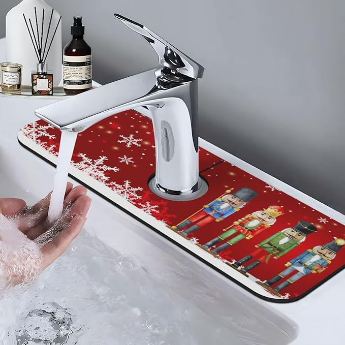 Christmas Snowflake Nutcracker Red 15" X 5.5" Kitchen Sink Splash Guard Faucet