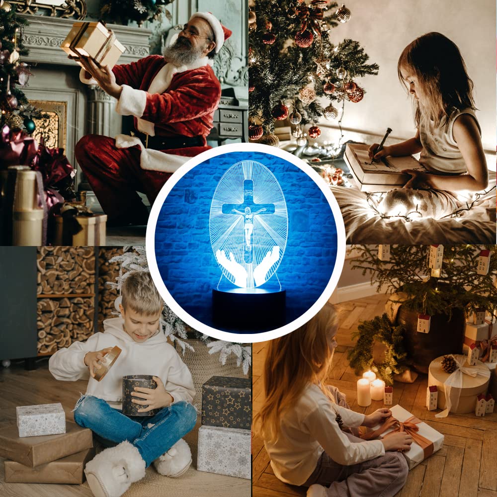 junnire Christ Jesus Cross 3D LED Visual Bedroom Decor Sleep Night Light