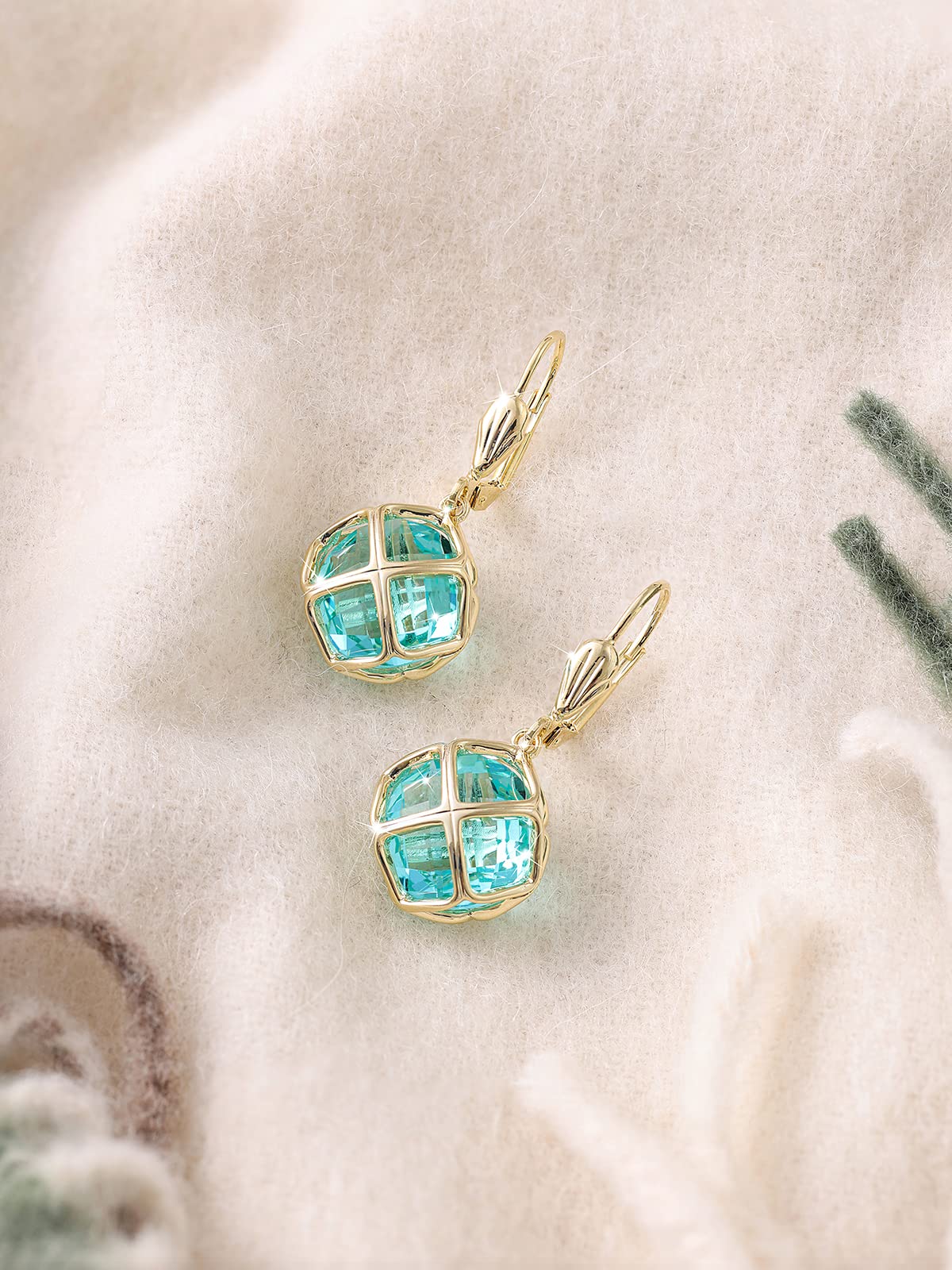 Big Clear Crystal Dangle Earrings for Women (Apr-Diamond-14K Gold)