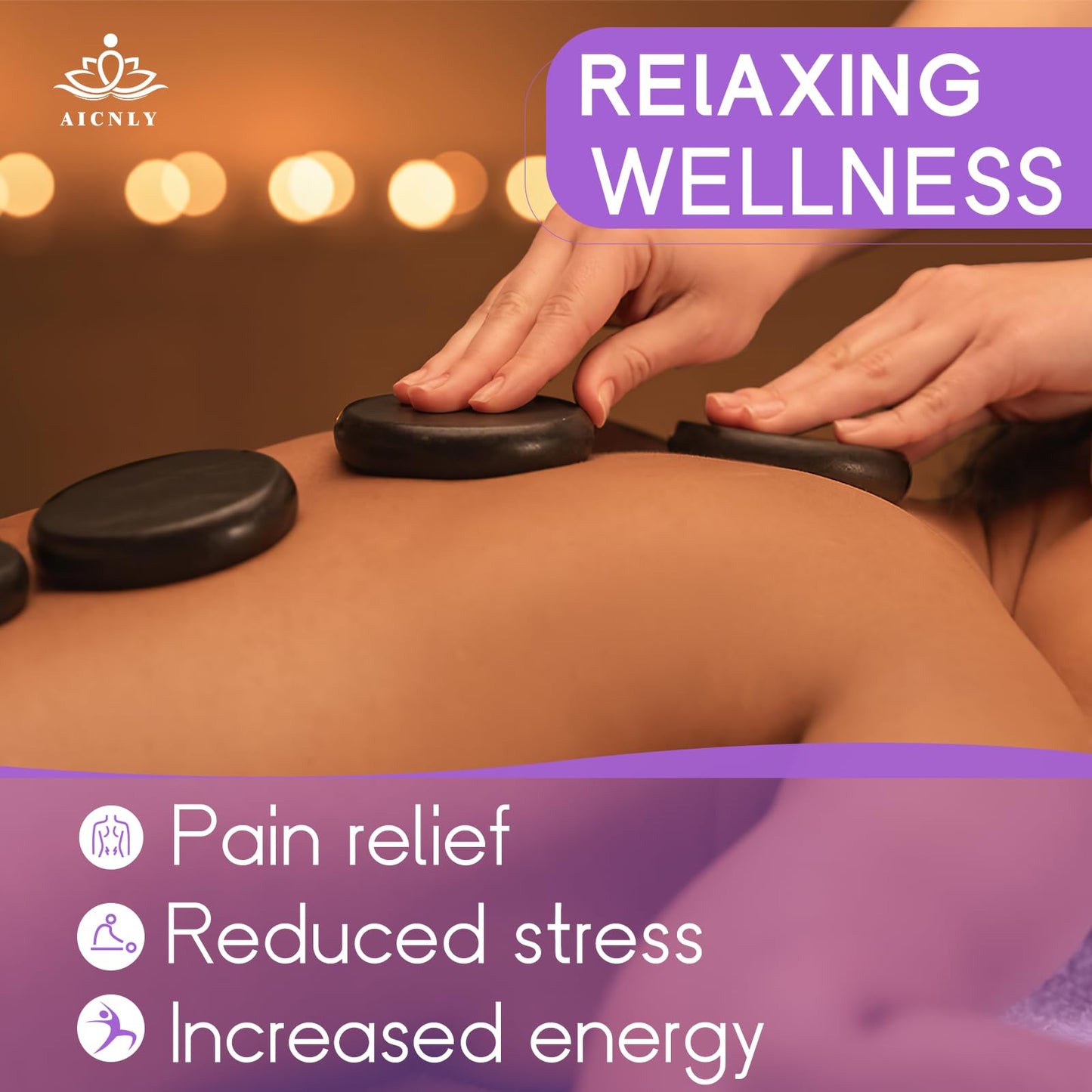 AICNLY 12 Pieces Hot Stone Massage Set-Professional Massage Tool for Spa, Cellulite Massage, Lymphatic Drainage, Relieve Tension and Muscle Pain, Basalt Rocks Premium Set