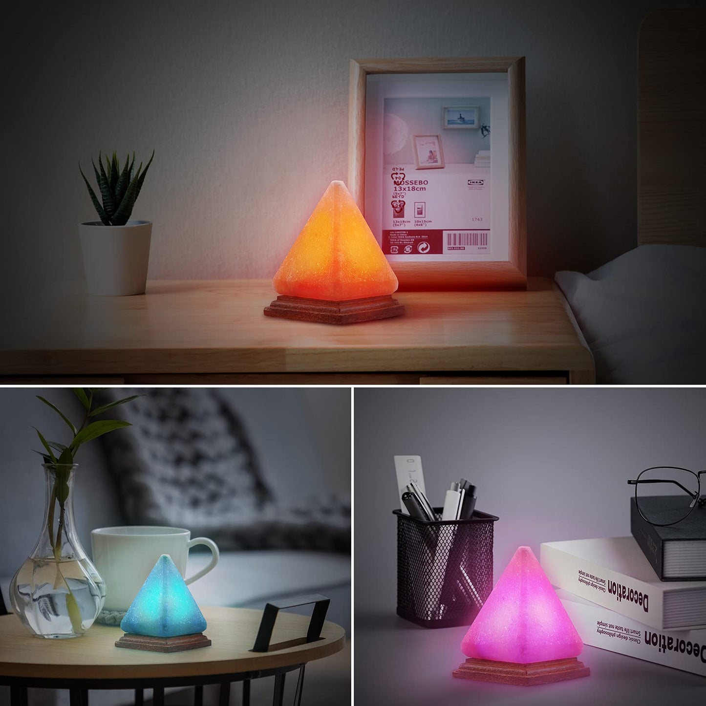 AMIR Pyramid Salt Lamp, 8 Colors Changing Himalayan Salt Lamp Crystal Rock Lamp, USB Salt Lamps Release Negative Ions for Bedroom, Living Room, Office Home Deco Yoga Gift