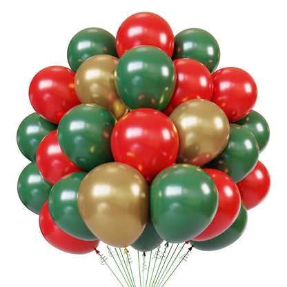 Christmas Latex Balloons, 50pcs 12 Inches Red Green Gold Balloons with 1 Ribbon for Christmas, Birthday Party Decorations