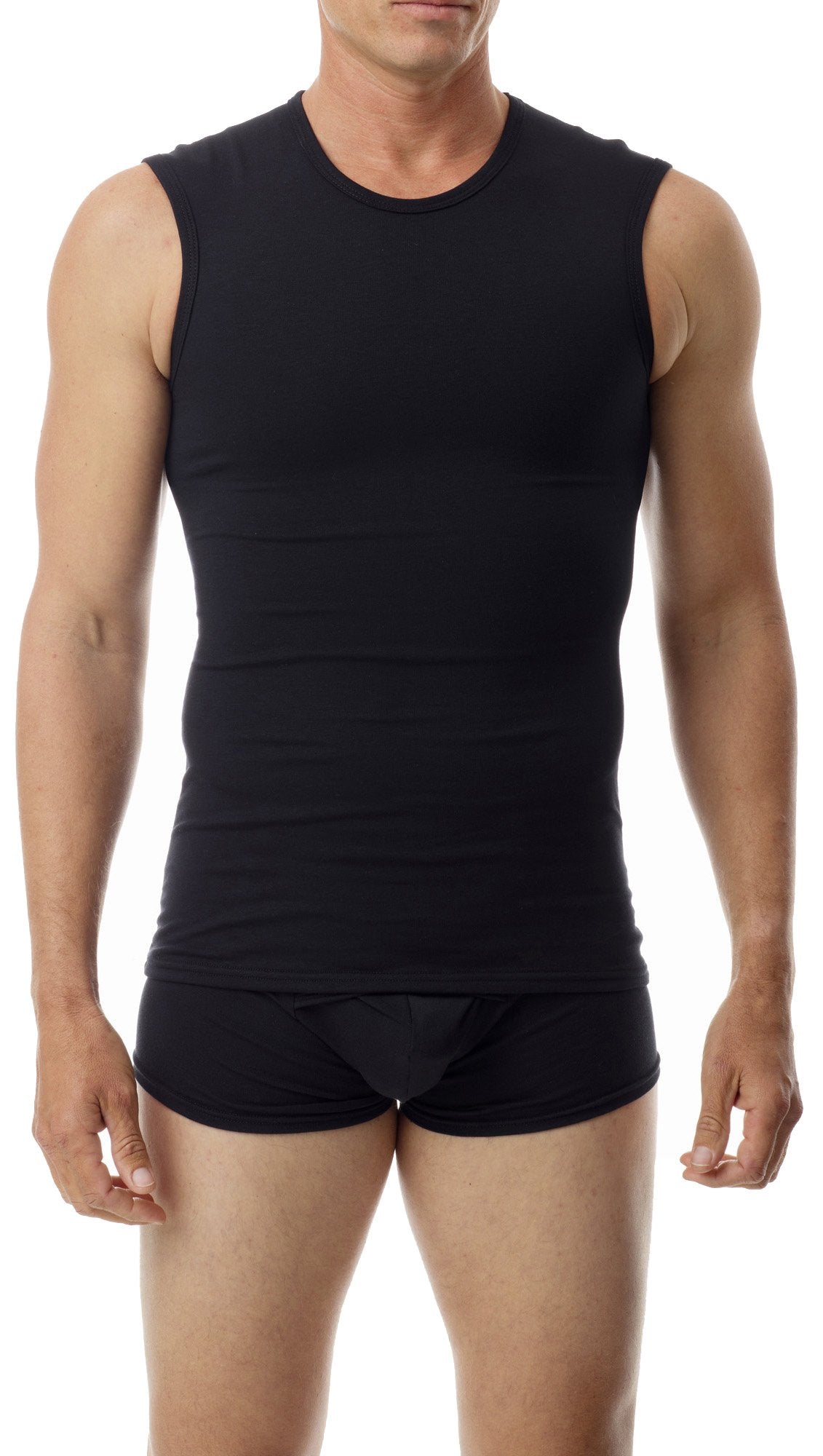 Underworks Cotton Concealer Compression Muscle Shirt Top, Medium, Black