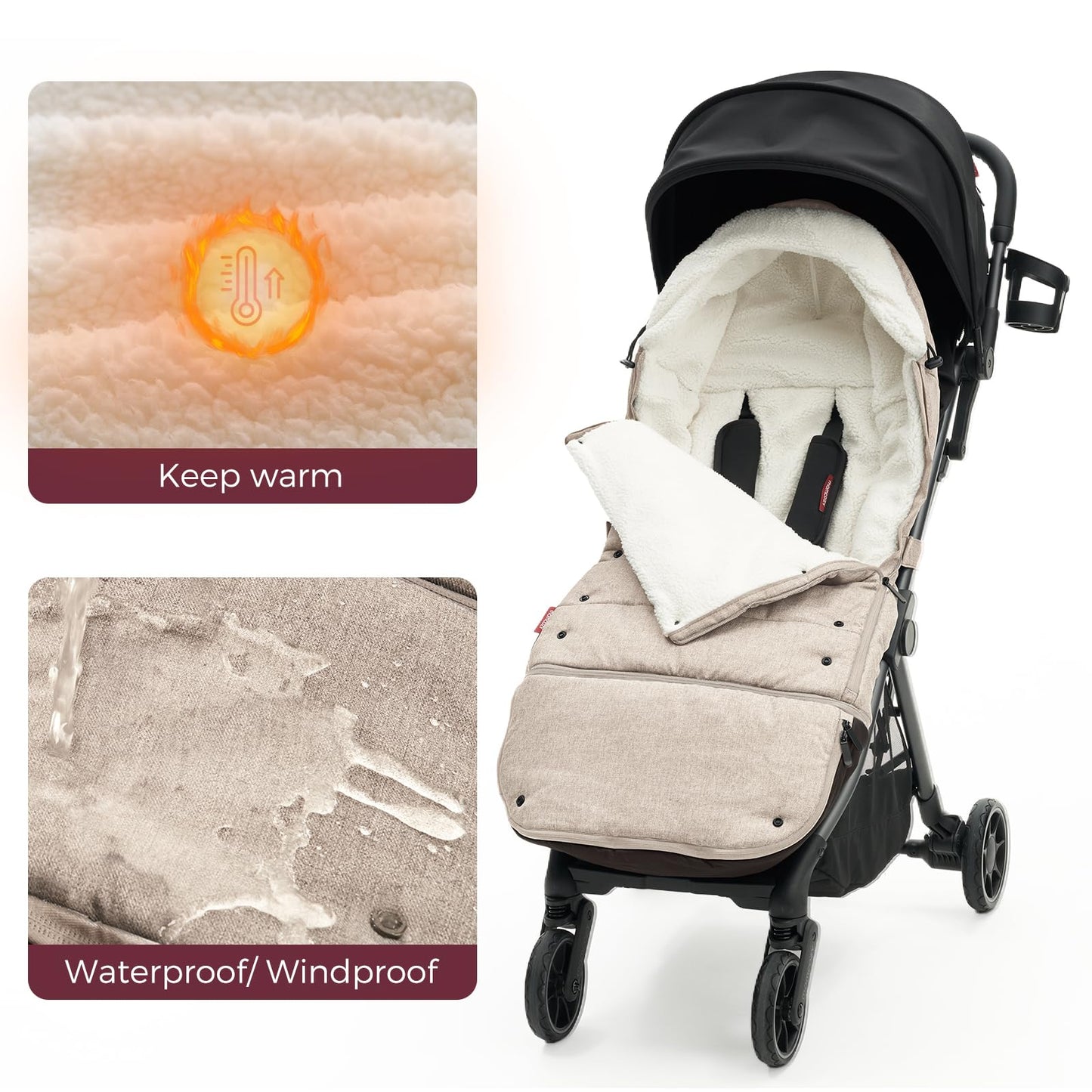 Momcozy Stroller Footmuff Universal | Easily Attaches to Most Strollers | Ultra-Plush,Weather-Proof Stroller Sleeping Bag | Deluxe Warm Stroller Bunting Bag | Extendable Cover Winter | Adjust-Buckle