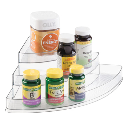 iDesign Recycled Plastic 3-Tier Stadium Spice Rack Organizer for Kitchen, Fridge, Freezer, Pantry and Cabinet Organization, The Linus Collection – 6.25" x 4" x 1.25", Clear