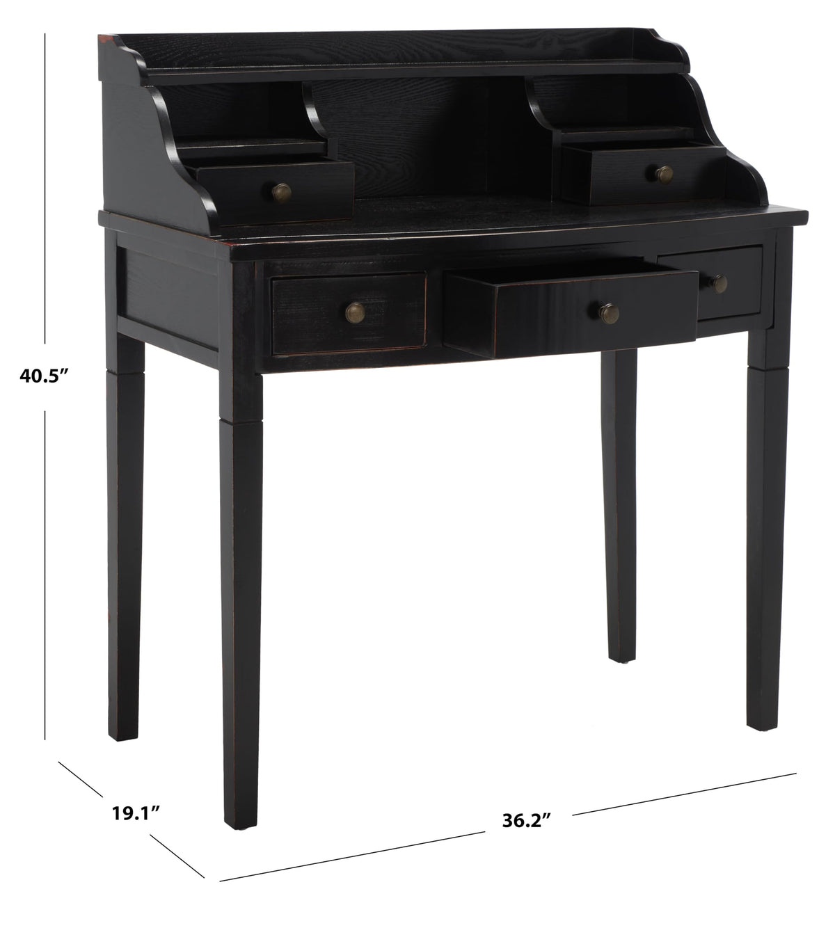 SAFAVIEH Furniture - Landon 5-Drawer Writing Desk - Black - Solid Wood - Classic Hutch Design - Ideal for Home Office, Living Room, Den, 36.2"W x 19.1"D x 40.5"H (AMH6516B)