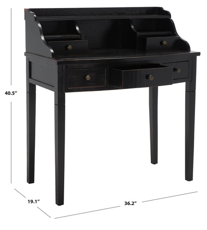 SAFAVIEH Furniture - Landon 5-Drawer Writing Desk - Black - Solid Wood - Classic Hutch Design - Ideal for Home Office, Living Room, Den, 36.2"W x 19.1"D x 40.5"H (AMH6516B)