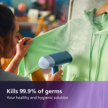 Philips 3000 Series Handheld Steamer - 1000W, 20 g/min Steam, Detachable 100ml Water Tank, Plastic Plate, Blue (STH3000/20)