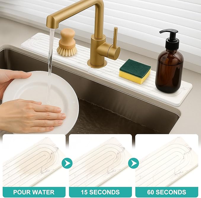 Drying Stone Faucet Mat for Kitchen Sink Trays Diatomite Quick Dry Around