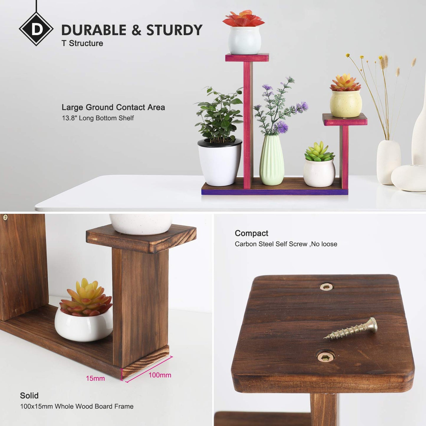 COOGOU Wood Desktop Plant Stand Indoor Small Windowsill Flower Shelf Tabletop Plant Shelf Holder Display Rack for Succulent Herb in Living Room Office