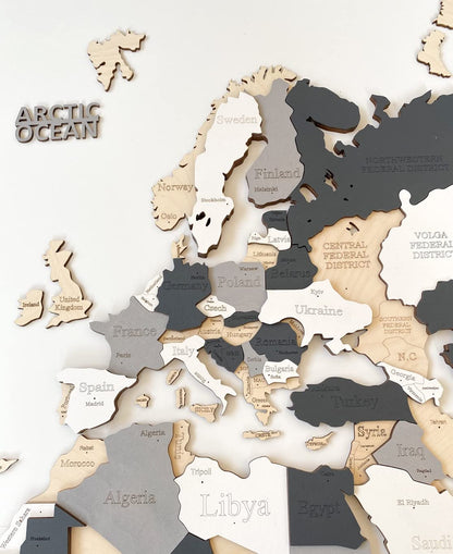 Wooden World Map 3D Art Large Wall Decor - Size (M, L, XL) Any Occasion Gift Idea - Wall Art For Home, Kitchen or Office (SIZE L, ALASKA)