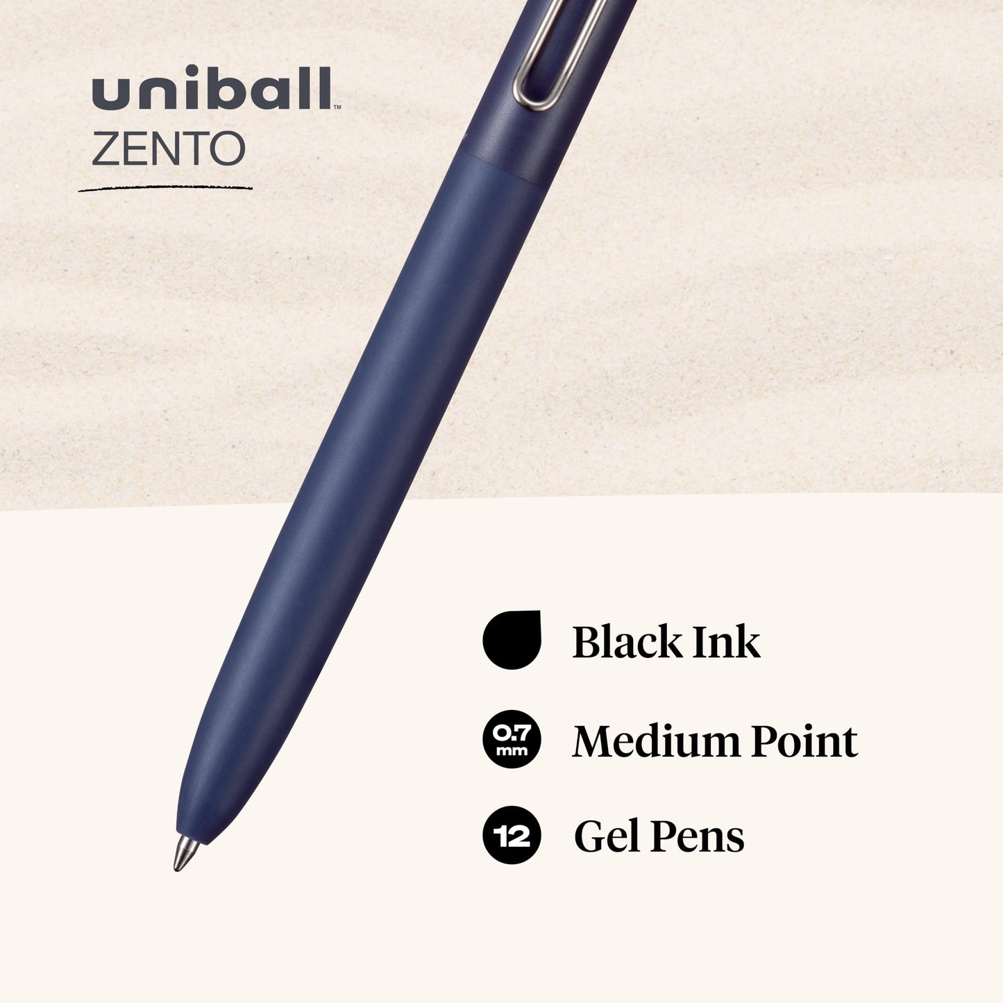 uni-ball Zento Gel Ink Rollerball Pens, 4 Black Medium Point Smooth Writing Pens, Colored Japanese Pens, Muted Colors