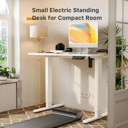 JOY worker Small Electric Standing Desk, 40" x 20" Whole Piece Height Adjustable Desk with Memory Controller, White Sit to Stand Desk Workstation for Home Office