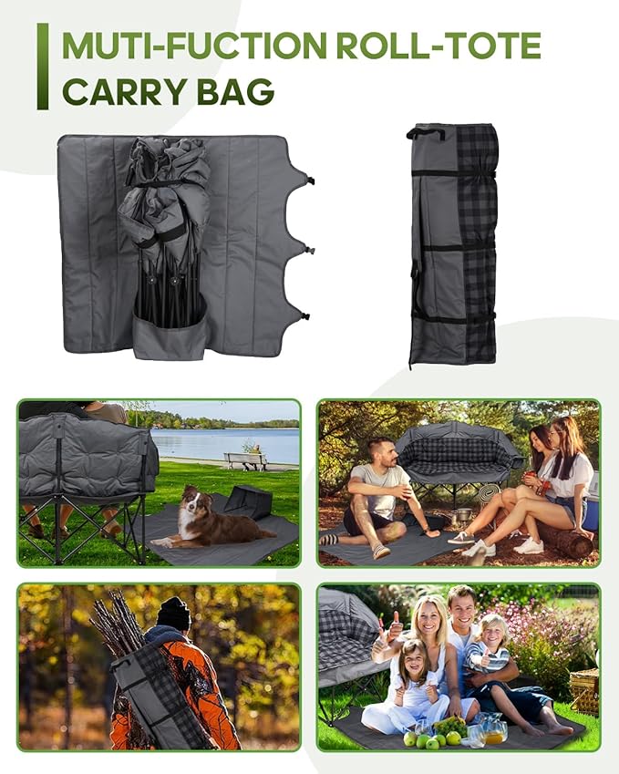 Double Camping Chair Padded Loveseat Camping Couch, Oversized 2 Person Camp