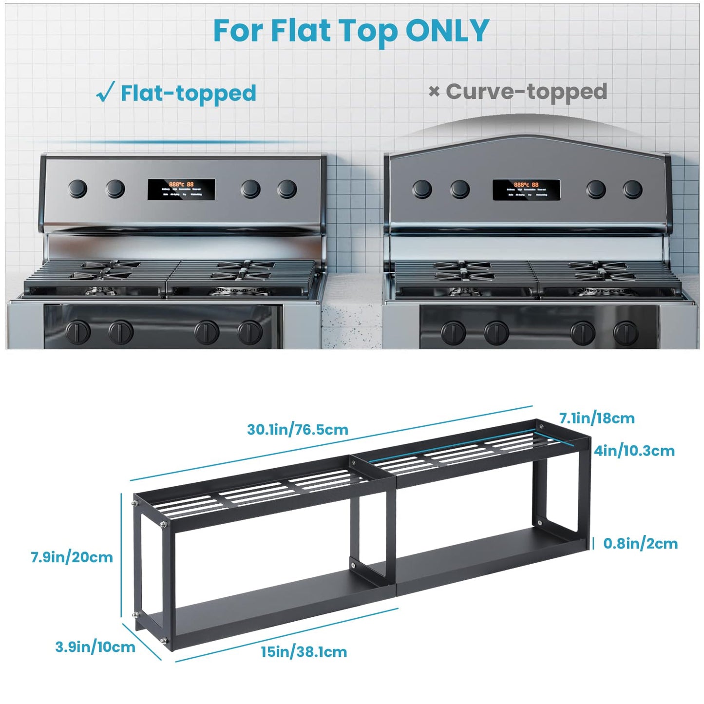 OTraki 2 Tier Strong Magnetic Oven Shelf 30 Inch Length Spice Rack Over The Stove Shelf with 2 Anti-Slip Mats Seasoning & 4 Hooks Kitchen Spice Storage Organizer Black