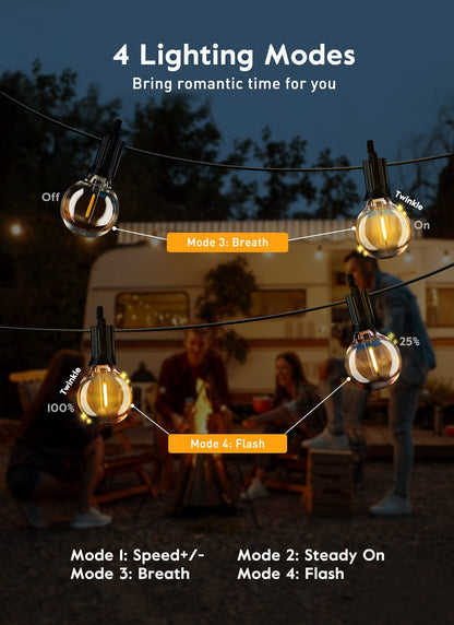 Outdoor String Lights with Remote and Zip Ties, 58Ft Dimmable Patio Lights with 25 Bulbs, Waterproof Hanging Lights for Porch Backyard Bistro Cafe Market