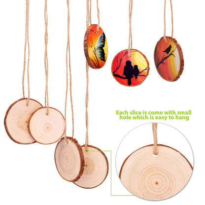 Fuyit Wood Slices 30 Pcs 2.0-2.4 Inches Craft Wood kit Unfinished Predrilled Tree Slices with Hole, Wooden Circles for Arts and Crafts Christmas Ornaments DIY Crafts