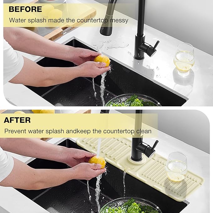 Faucet Mat for Kitchen Sink – Adjustable Silicone Sink Splash Guard