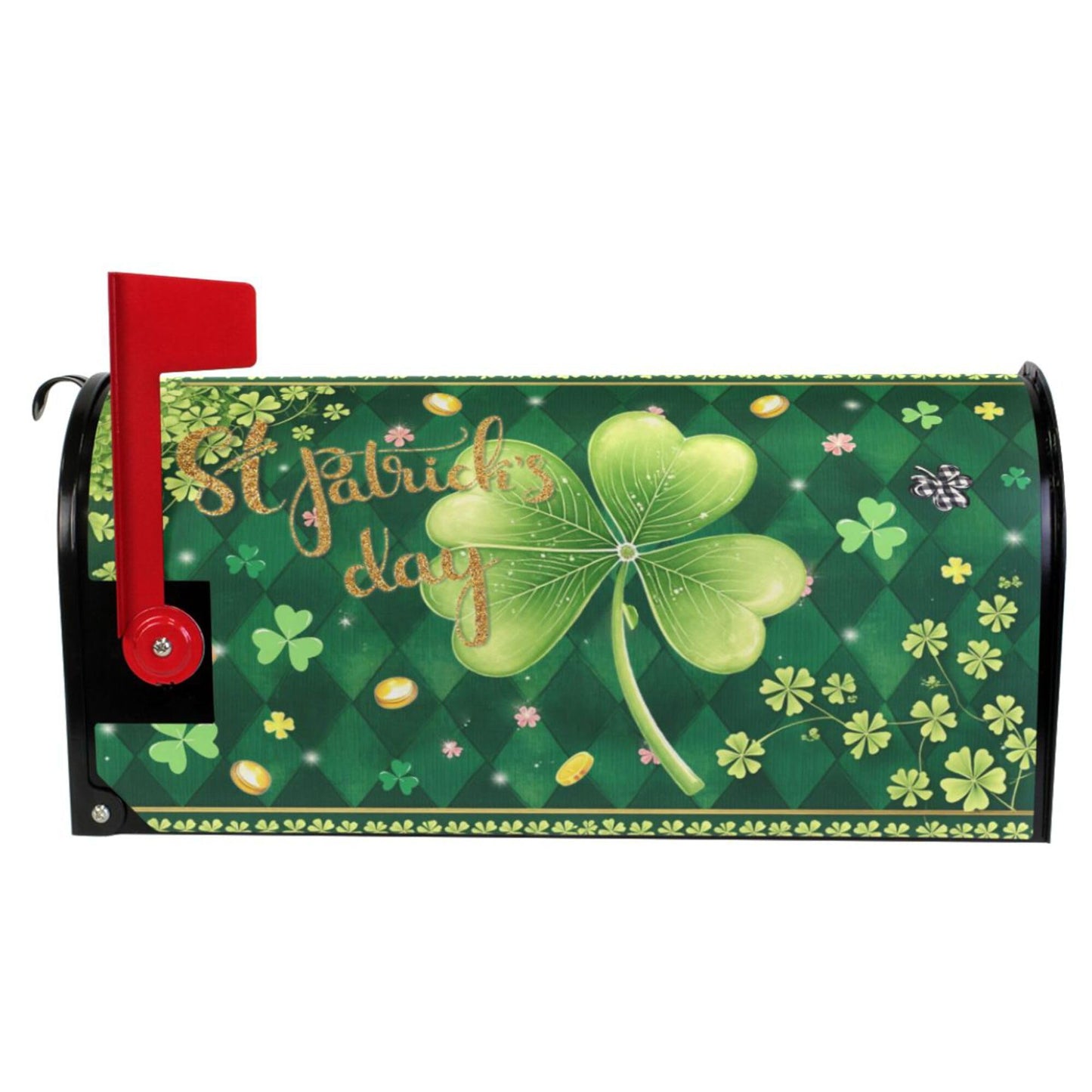 Wamika Happy St Patrick Day Magnetic Mailbox Covers Green Shamrock Clove Golden Coin Mailbox Cover Over Size Full Magnet Garden Yard Porch Mail Boxes Cover Holiday Decorations 25" L x 21" W