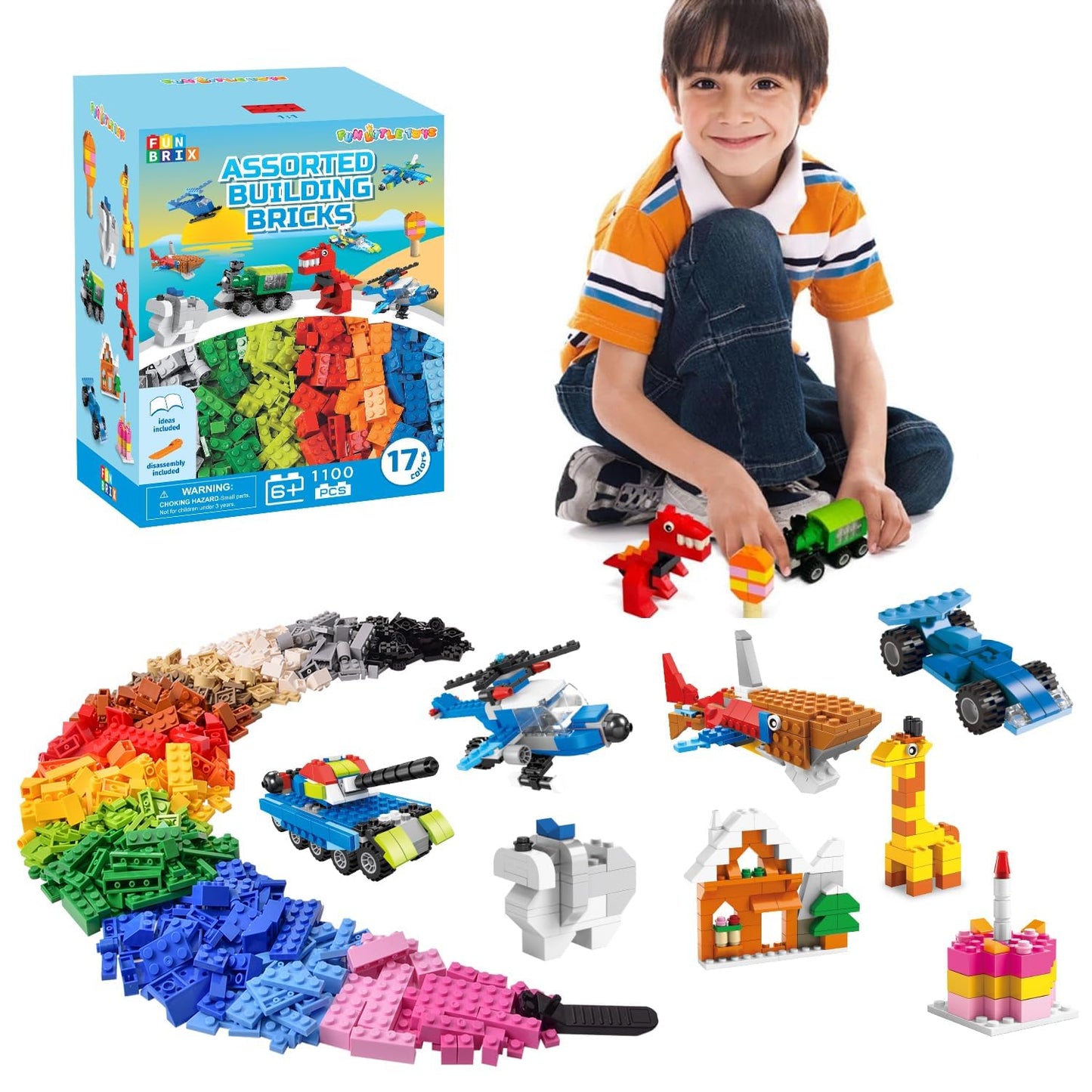 1100 Piece Building Blocks Classic Building Toys, Creative Bulk Building Bricks Sets Compatible with Legos Baseplate Sets 17 Colors Mixed 147 Shapes for Kids Party Favors Birthday
