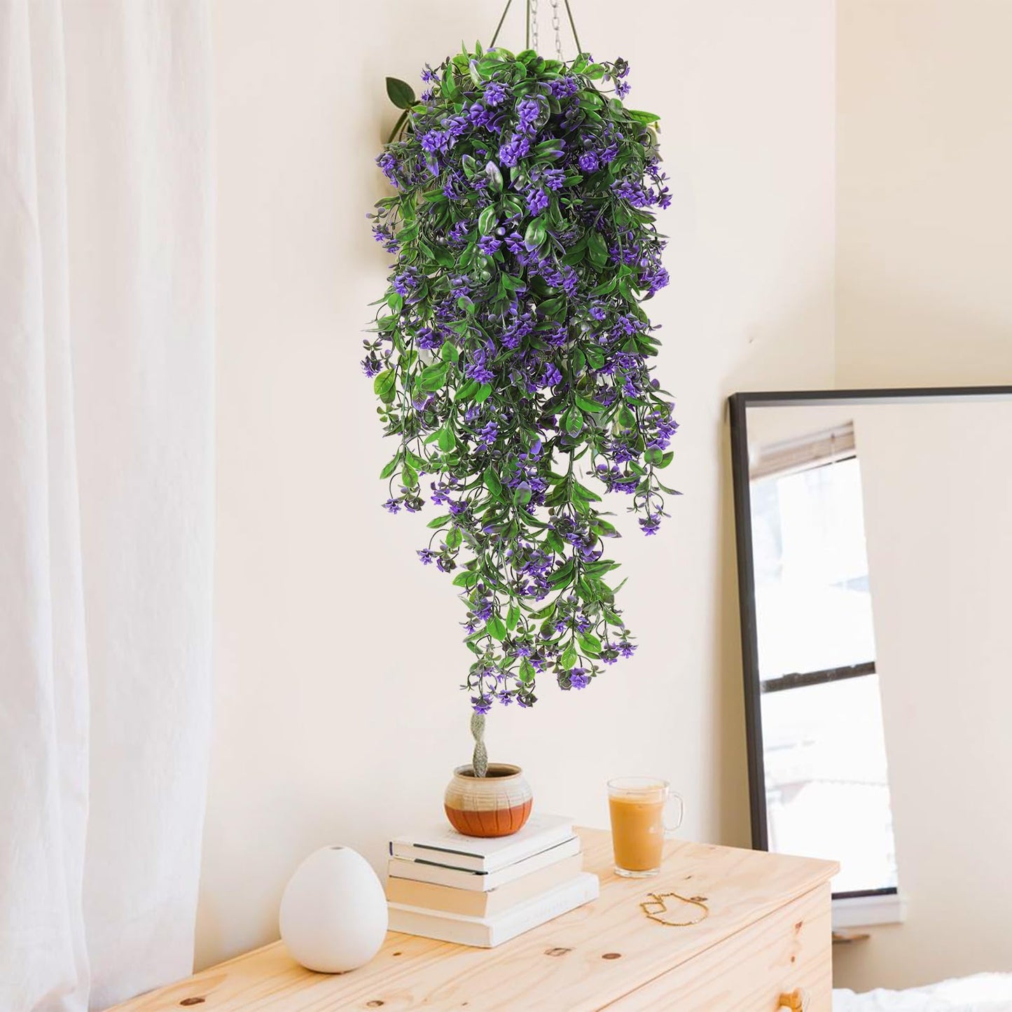 RECUTMS 2Pcs Artificial Hanging Plants Fake Vines Fake Plants Outdoor Greenery Artificial Flower for Outdoors Hanging Basket Plastic Home Garden Wedding Party Decorations(Purple)