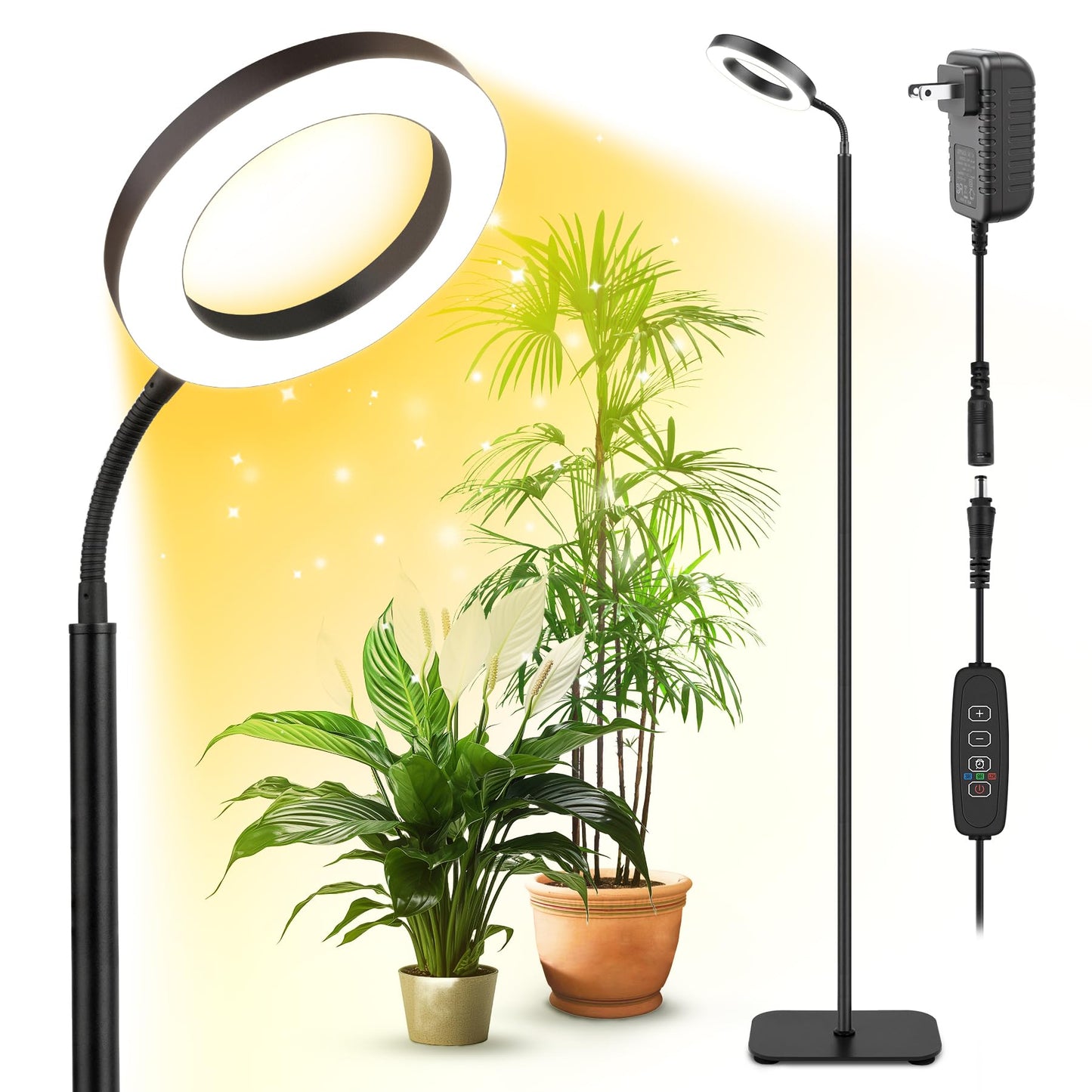Vsoke Grow Light for Indoor Plants, 20W Full Spectrum LED Plant Lamp with 63" Adjustable Height Stand, 150 LEDs Brighter Grow Lights with Auto Timer, 10 Dimmable Levels for Small to Tall Plants