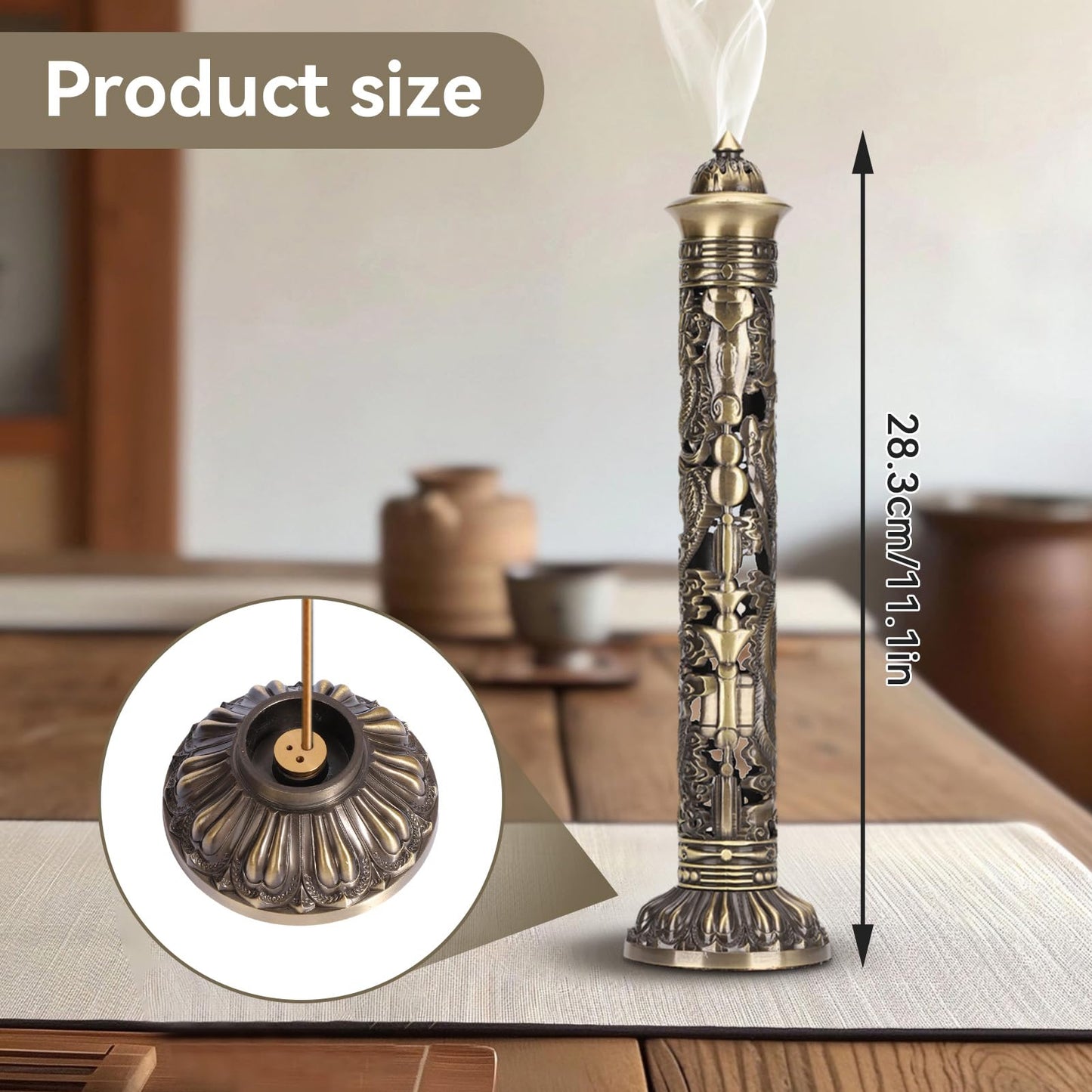 Incense Burner, Stick Incense Holder Brass Incense Holder Dragon Phoenix Relief Craft Stick Incense Burner for Ornaments Tea Room Decoration Indoor Outdoor Use