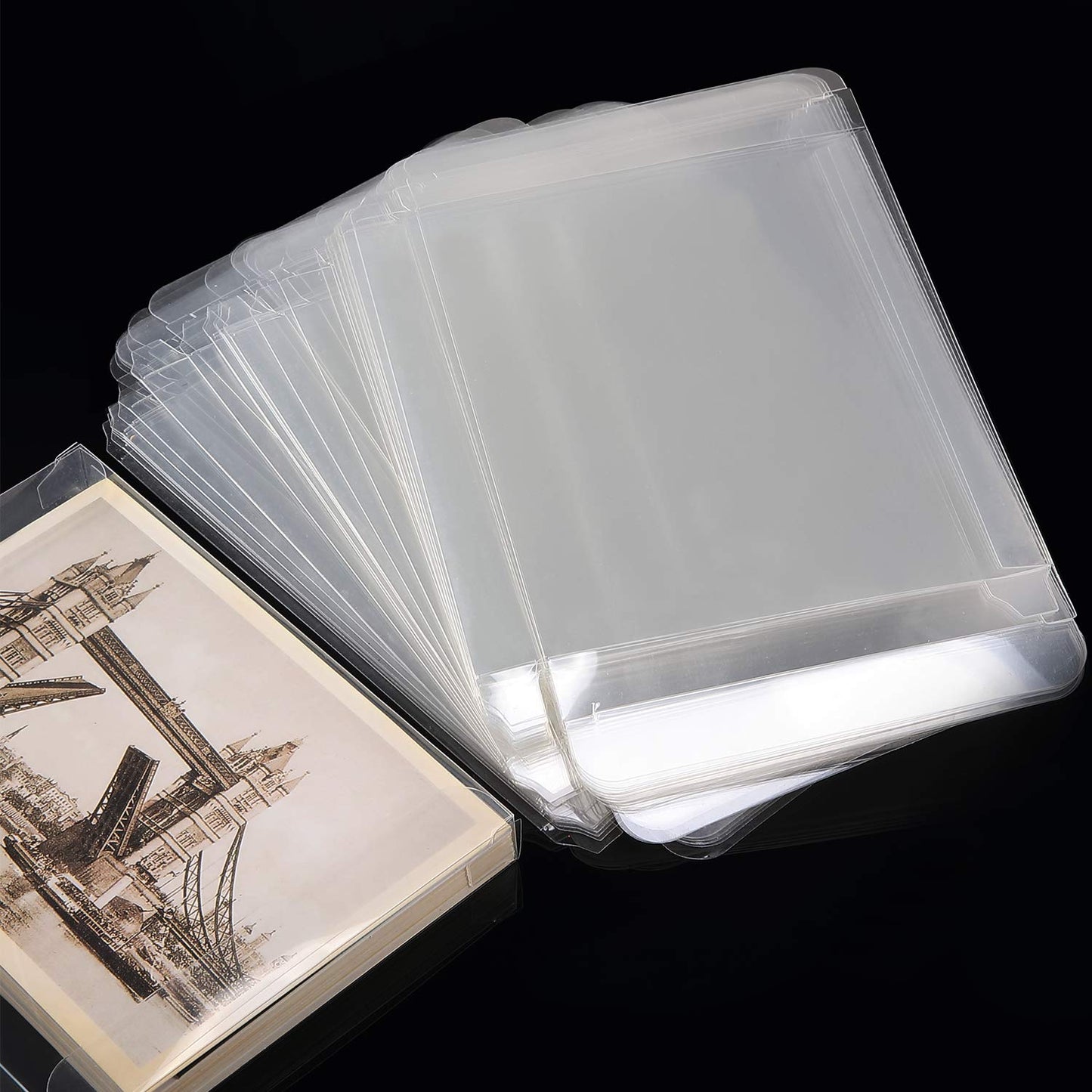 Blulu 100 Packs Clear Plastic Crystal Boxes Transparent Greeting Card Photo Storage Cases Soft Fold Design Protects Letters Photos