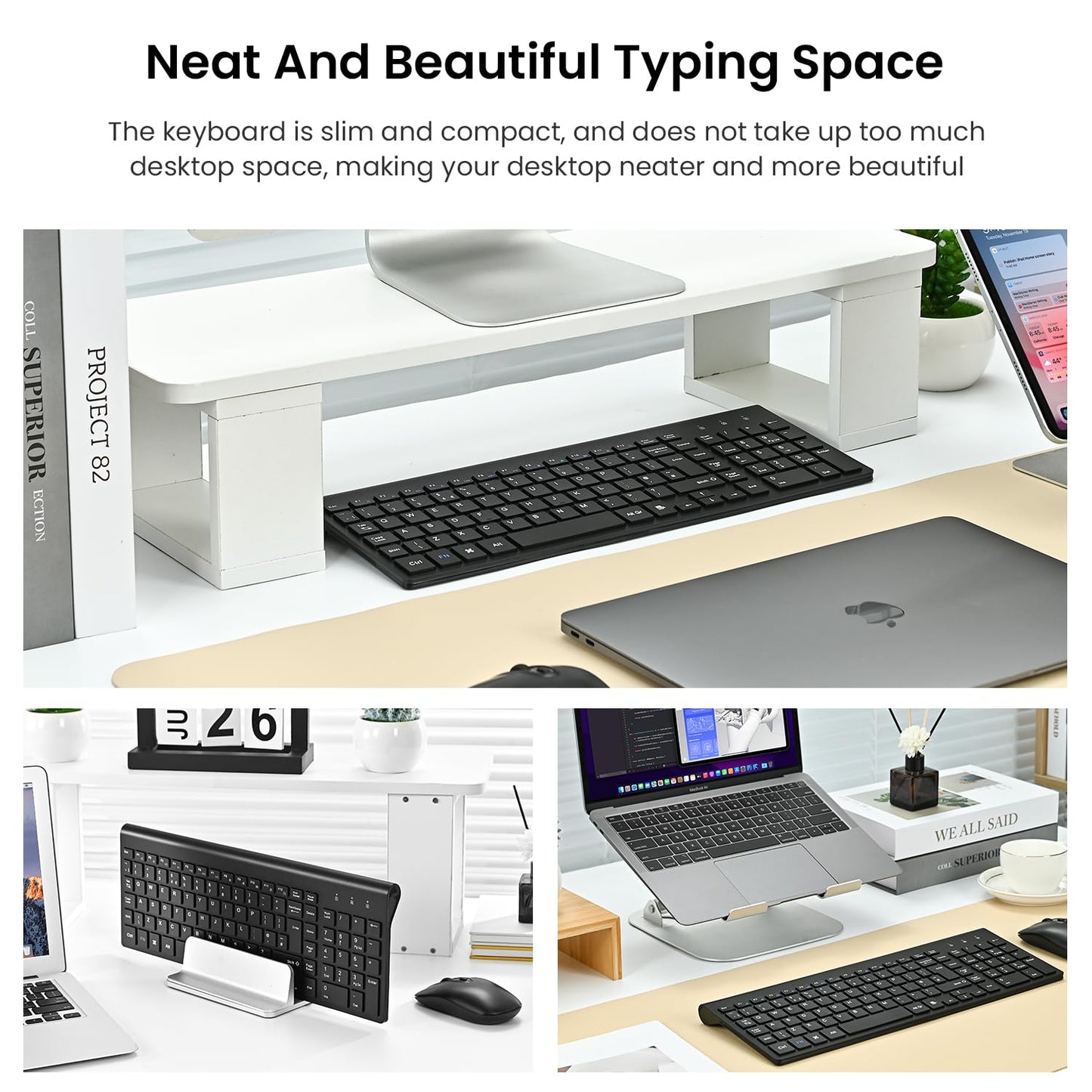Wireless Keyboard Mouse Combo, cimetech 2.4G Ultra-Thin Keyboard and Mouse Set with Sleek Ergonomic Silent Design & Stable Connection for Windows PC Laptop Computer (QWERTY UK Layout, Black)