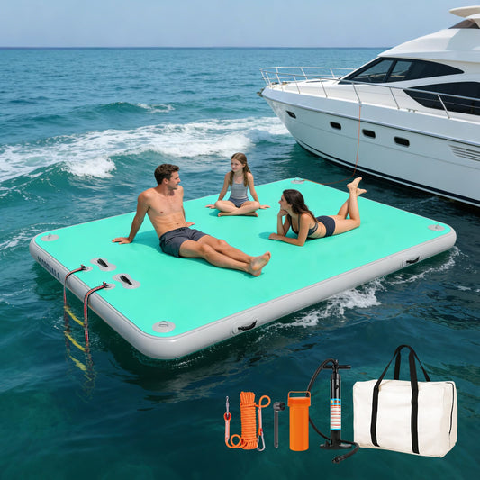 Inflatable Floating Dock, Water Island Float Raft Mat with Non-Slip Surface, 5FT/8FT/10FT Air Deck Platform, 6 Inch Thick for Pool, Lake, River, Beach, Ocean (Mint Green, 5 ft x 6.6 ft x 6")