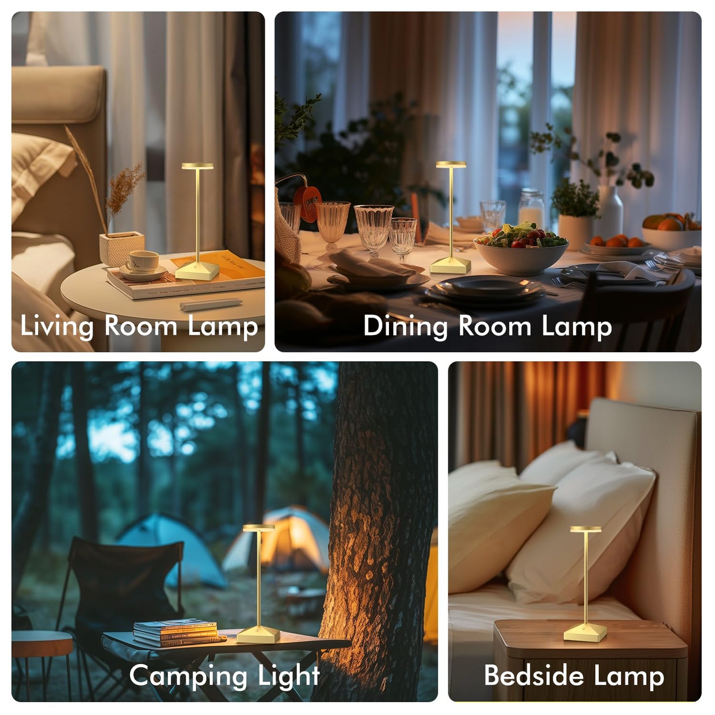FUNTAPHANTA 3 Pack 7.67in Gold Small Cordless Table Lamps Rechargeable, Battery Operated Mini Lamp, Small Lamp Touch Portable Table Lights, LED Night Light for Bedside/Dining/Bar/Outdoor (Gold-C)
