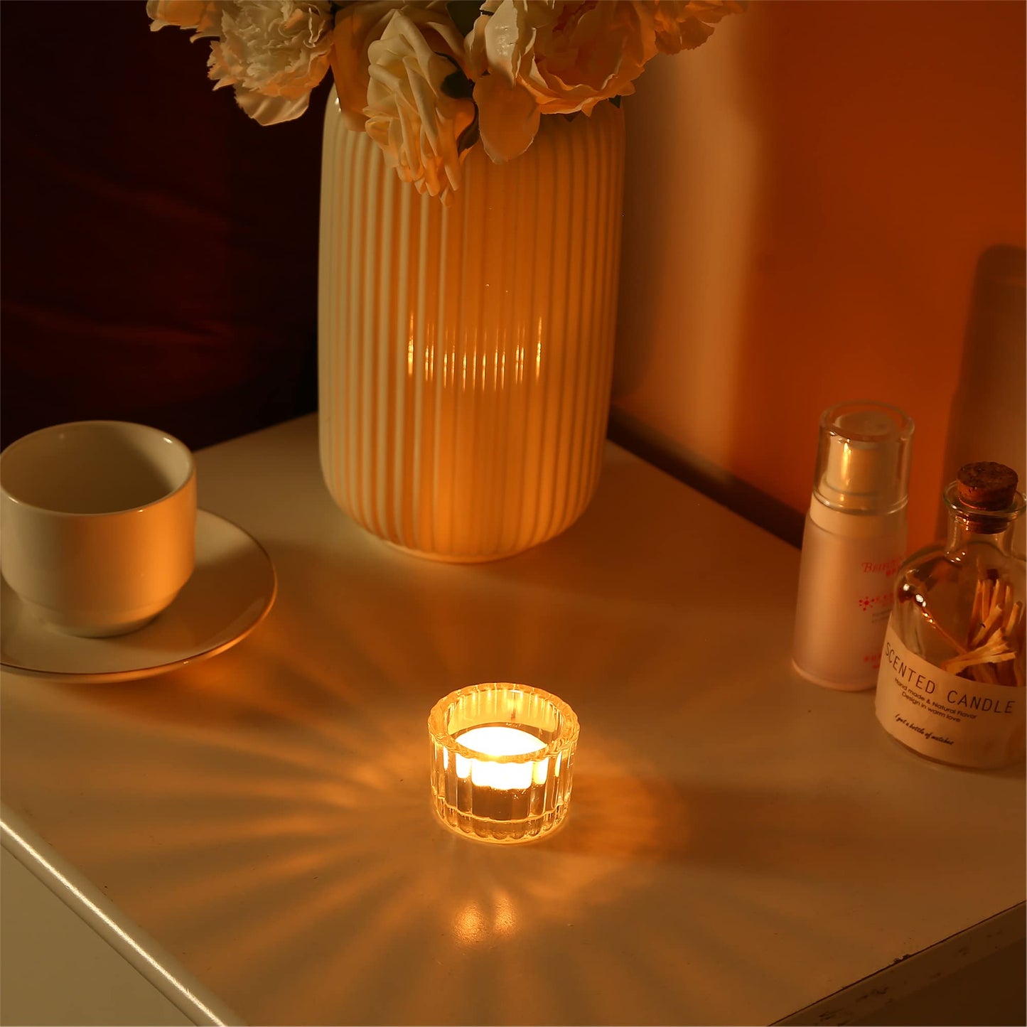 GOLDEAL Round Tealight Candle Holders,Set of 24 Clear Thick Glass Tea Light Candle Holder Decor,Candlestick for Wedding Decor,Party,Baby Shower Party,Bridal Shower Party,Table Centerpiece, Home Décor