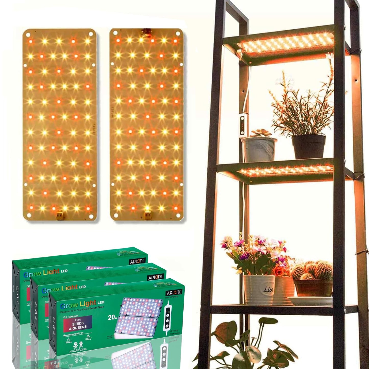 APLANT Grow Light,20W Ultra-Thin LED Grow Lights for Indoor Plants Full Spectrum, 6/10/12H Timer Plant Light, 132 LEDs Under Cabinet Plant Growing Lamp Strip for Seedlings, Veg, Flower 3-Pack